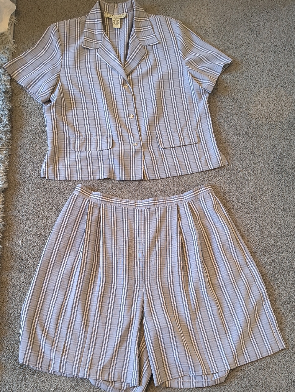 VTG Norton McNaughton Gray & White Plaid Short Set XL Like New